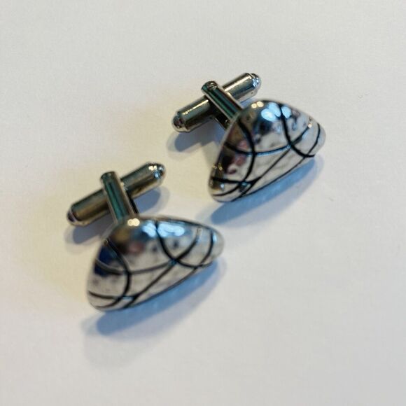 Vintage Mid Century Cufflinks Hickok USA Silvertone Black Brutalist Geometric - Picture 6 of 6